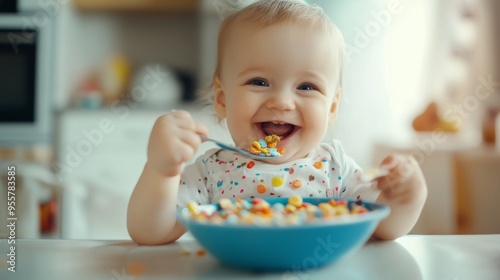 Happy Baby Enjoying Breakfast