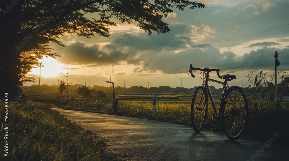Fototapeta premium Serene Sunset Bike Ride