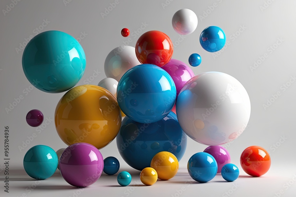 Colorful 3D Geometric Spheres - Abstract Design and Modern Composition Colorful 3D Geometric Spheres - Abstract Design and Modern Composition