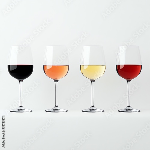 Dégustation de vins raffinés avec une sélection de rouge, blanc et rosé sur fond blanc photo