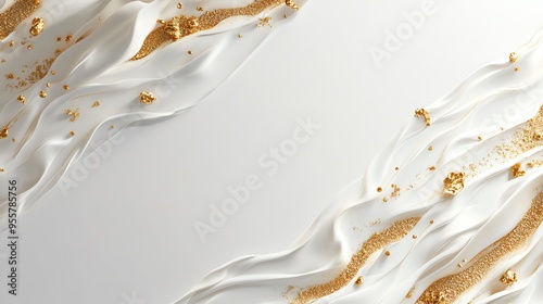 fond d'écran au design abstrait minimaliste en vagues blanches et or sur un f...