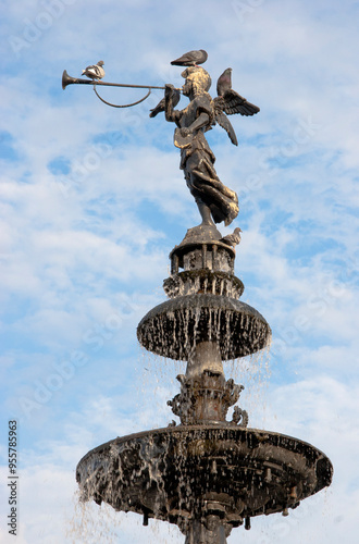 Detail of the Central Fountain in Plaza Mayor, Lima, Peru