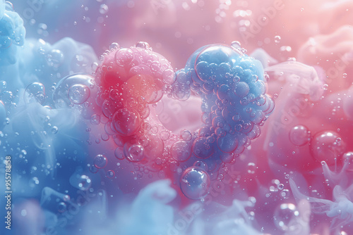 Heart Shaped Bubbles In Pink And Blue Ethereal Misty Environment photo