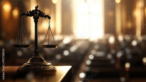 Elegant close-up of a scale symbolizing justice, highlighting the importance of law and fairness in a courtroom setting.