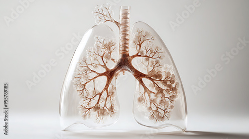 Transparent lung model with air sacs and bronchioles, representing organ transplantation, placed on a neutral background  photo