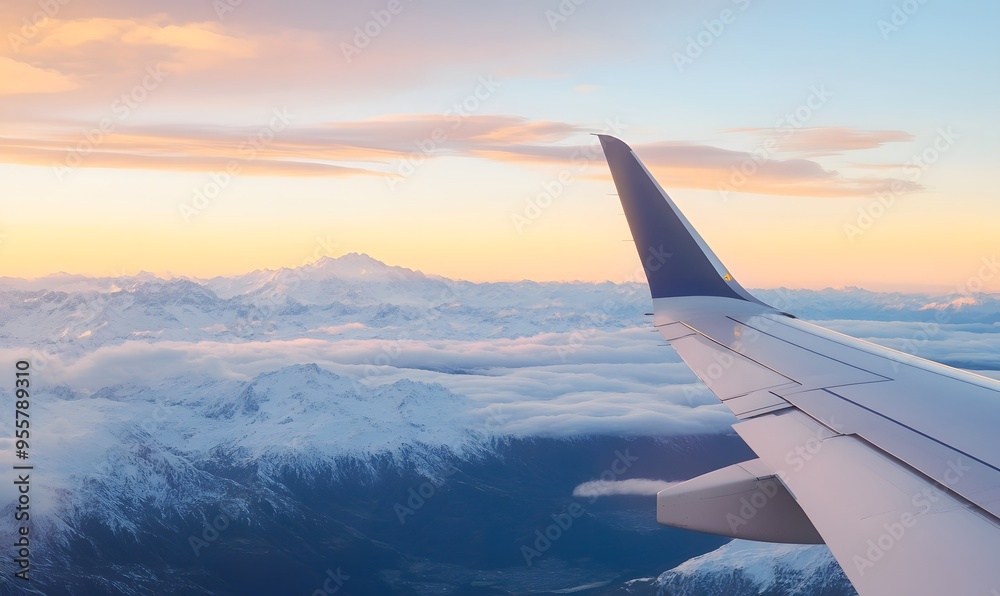 Scenic mountain vista seen from an airplane's window, Generative AI Scenic mountain vista seen from an airplane's window, Generative AI