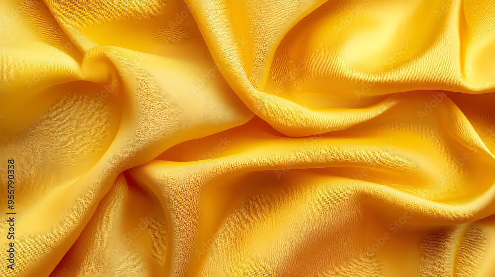 Golden yellow silk fabric with soft, smooth texture, perfect for luxury fashion or elegant decoration