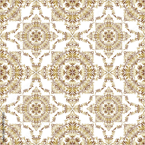 Classical golden damask seamless pattern, Luxury old fashioned ornament, Royal victorian texture for wallpapers, background textile, wrapping, Exquisite floral baroque template, Vector, illustration
