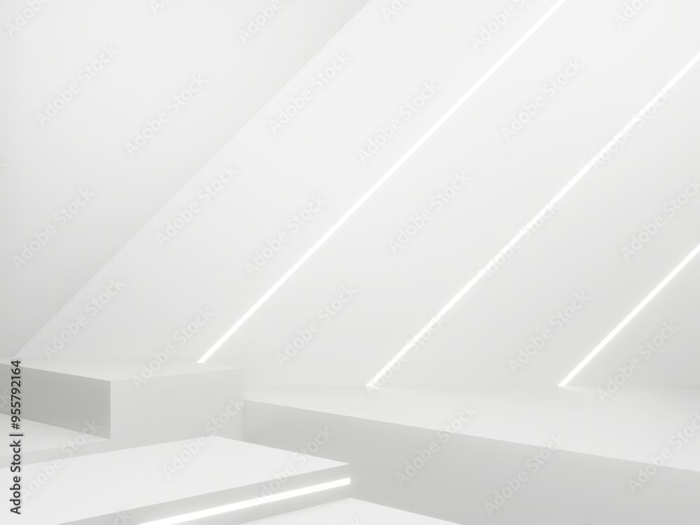 3D White Sci-Fi product background with white neon lights. 3D White Sci-Fi product background with white neon lights.