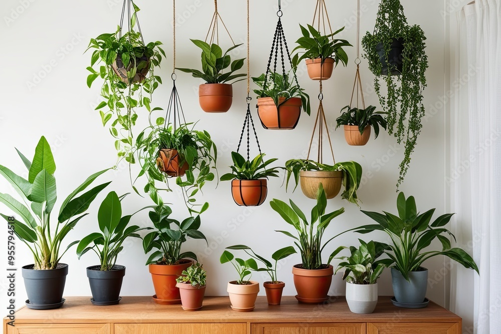Hanging Indoor Plants in Decorative Pots for Home Gardening and Decor Hanging Indoor Plants in Decorative Pots for Home Gardening and Decor