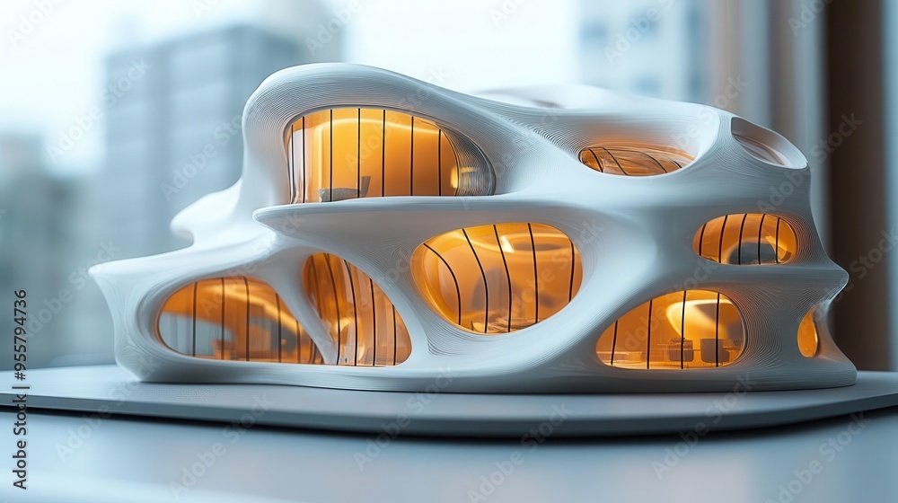 Fototapeta premium futuristic 3d printing of architectural model innovative construction technology sleek design