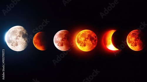 Blood Moon Eclipse Stages in Night Sky photo