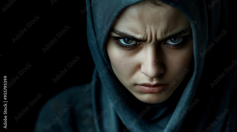Young Hijab Lady in Angry Face. Portrait and Expression Concept. Young Hijab Lady in Angry Face. Portrait and Expression Concept.