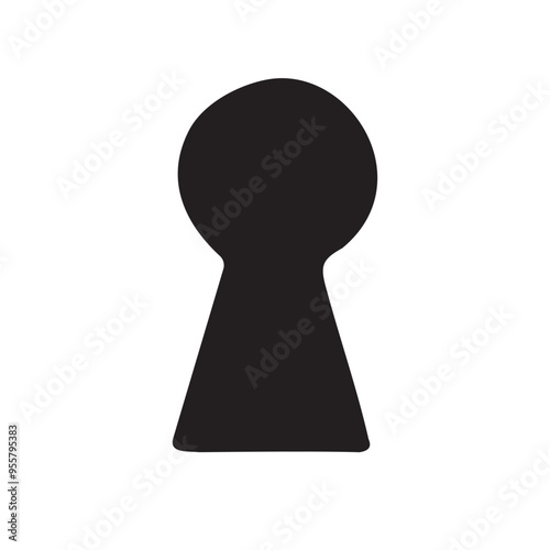 Vector hand drawn key hole lock silhouette isolated on white background