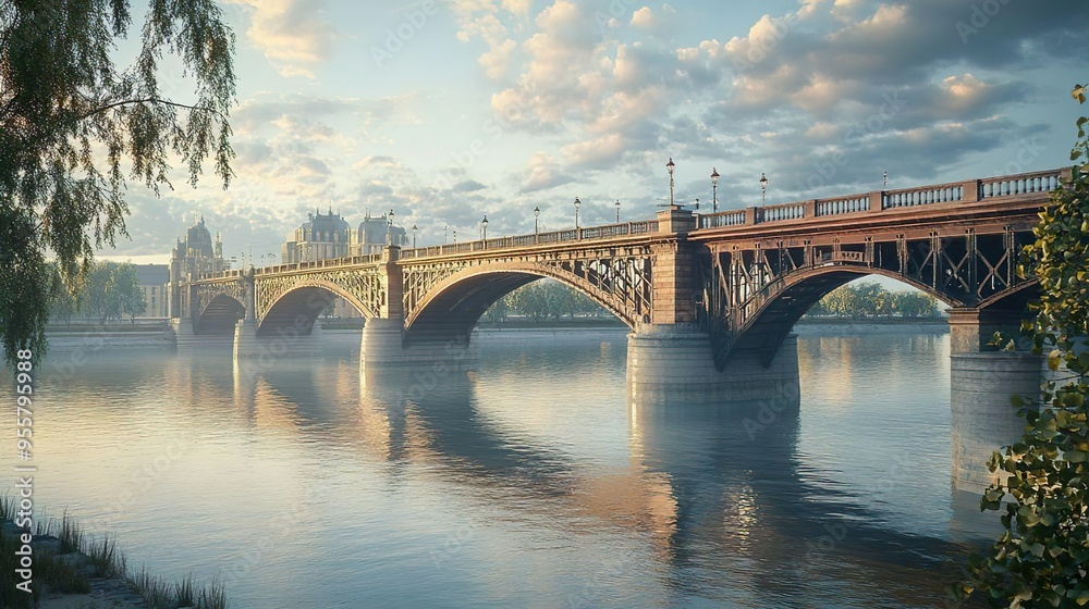 Obraz premium Stunning river bridge architecture, ideal for travel and landmark photos