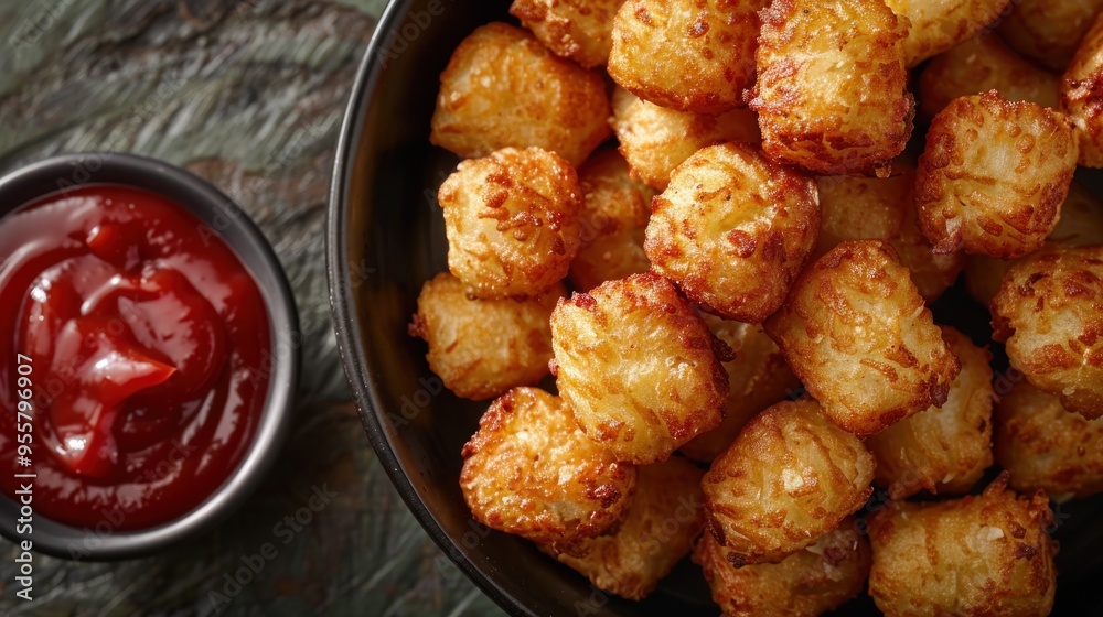 Golden and crispy tater tots, seasoned to perfection and served piping hot, offer a nostalgic and satisfying crunch with every bite, making them the perfect comfort food snack Golden and crispy tater tots, seasoned to perfection and served piping hot, offer a nostalgic and satisfying crunch with every bite, making them the perfect comfort food snack