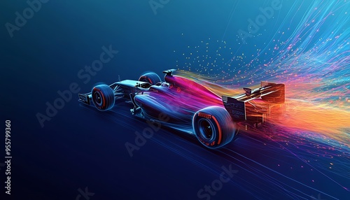 CFD Simulation of Airflow Around Formula 1 Car Highlighting Downforce and Drag photo