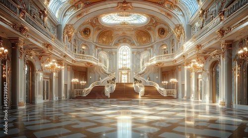 Luxurious banquet hall with opulent design and stylish architectural details