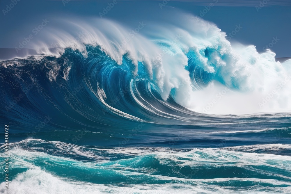 Vibrant Ocean Waves in Sapphire Blue Displaying Powerful Energy and Motion Vibrant Ocean Waves in Sapphire Blue Displaying Powerful Energy and Motion