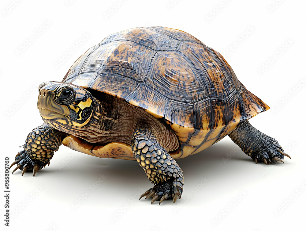 Fototapeta premium A close-up of a majestic turtle showcasing its intricate shell patterns and vibrant colors, perfect for nature and wildlife projects.