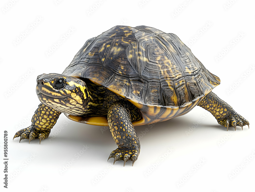 Fototapeta premium A close-up of a colorful tortoise on a clean background, showcasing its unique shell patterns and features.