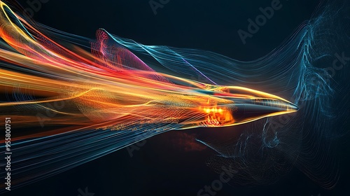 Obraz na płótnie CFD Simulation of Airflow Around Aircraft Wing Highlighting Pressure and Velocity w salonie