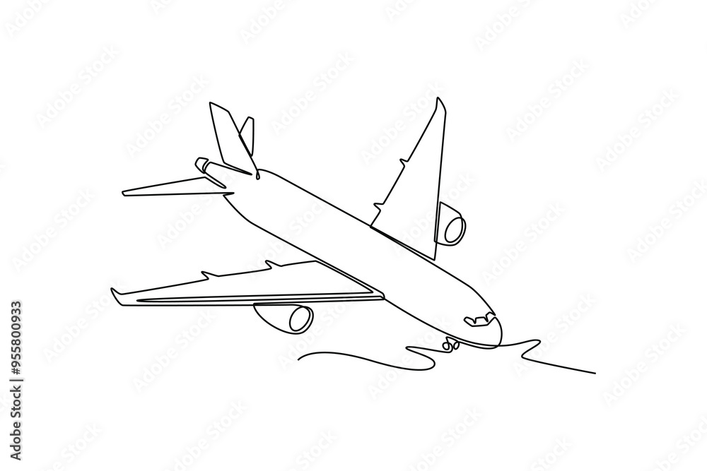 Fototapeta premium Continuous one line drawing air plane concept. Doodle vector illustration.