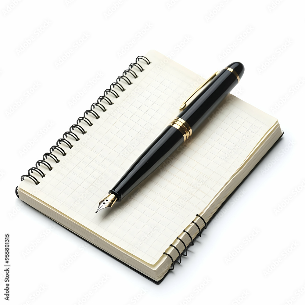 A stylish black pen resting on a spiral notebook, perfect for writing notes or ideas in a professional setting. A stylish black pen resting on a spiral notebook, perfect for writing notes or ideas in a professional setting.