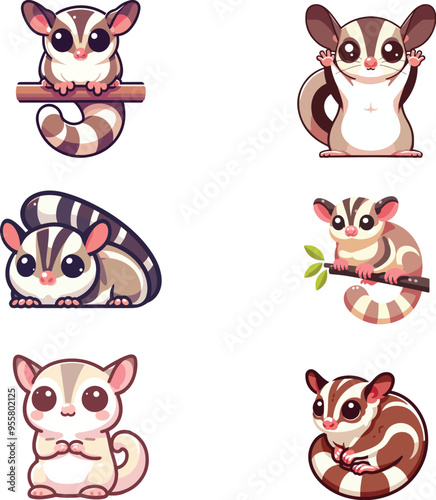 set collection cute mascot sugar glider vector