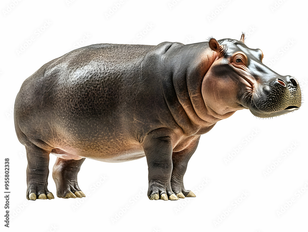 A detailed image of a hippo standing proudly, showcasing its large body and unique features in a natural setting. A detailed image of a hippo standing proudly, showcasing its large body and unique features in a natural setting.