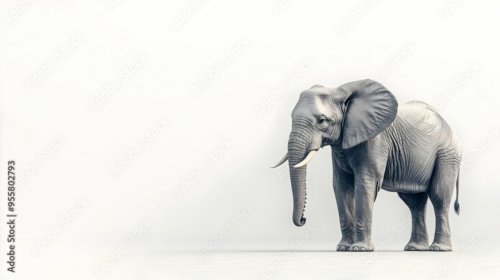 Obraz premium A majestic elephant stands gracefully against a minimalistic background, showcasing its grandeur and unique features.