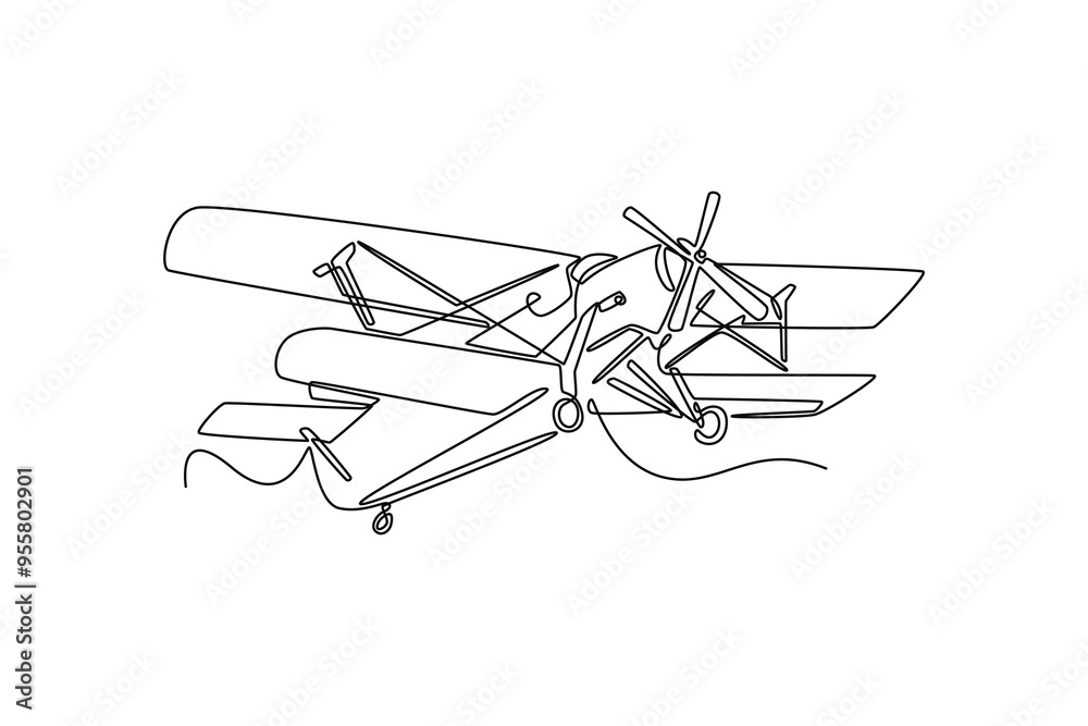 Fototapeta premium Continuous one line drawing air plane concept. Doodle vector illustration.