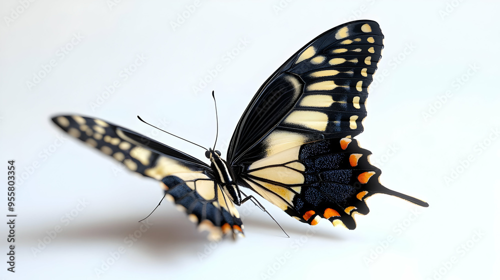 Obraz premium A beautiful butterfly in stunning detail, showcasing vibrant colors and intricate wing patterns against a clean background.