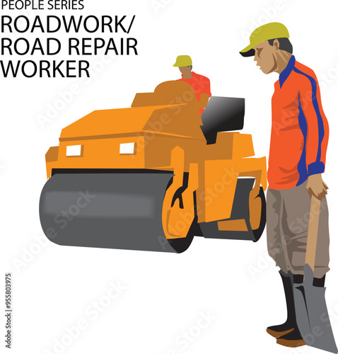 two man doing a roadwork or road repair