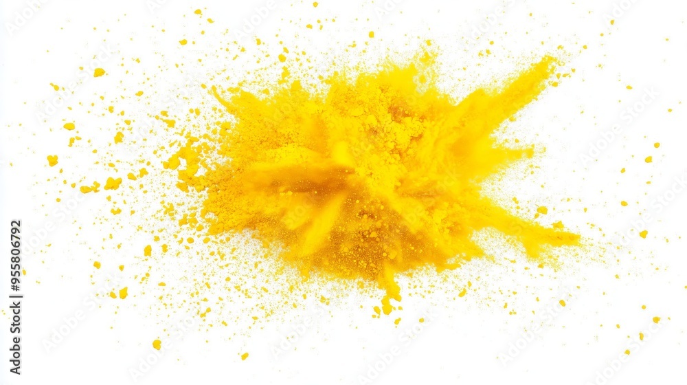 A Vibrant Yellow Powder Explosion on a White Background A Vibrant Yellow Powder Explosion on a White Background