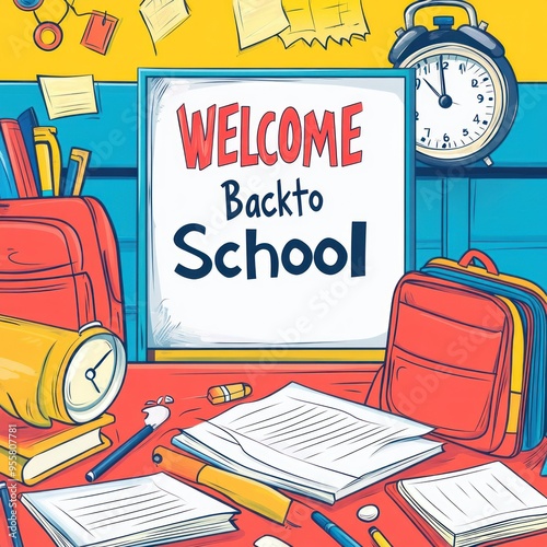 Welcome Back to School Illustration - Colorful and Fun School Supplies
