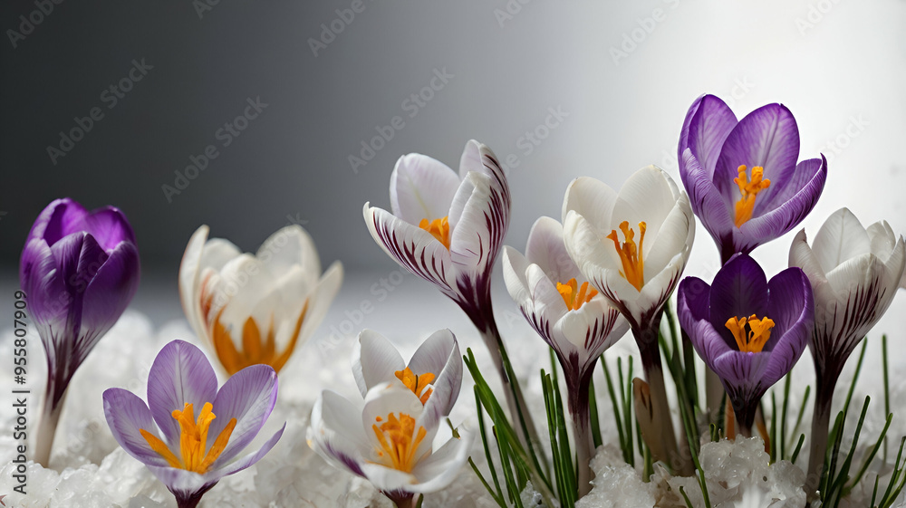 Fototapeta premium Crocus flowers on white