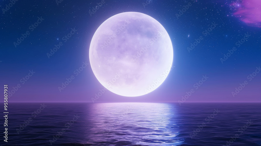 A 3D white moon with a glowing texture surface on beautiful relaxing wave wide ocean gradient night cinematic design blue dreamy background A 3D white moon with a glowing texture surface on beautiful relaxing wave wide ocean gradient night cinematic design blue dreamy background