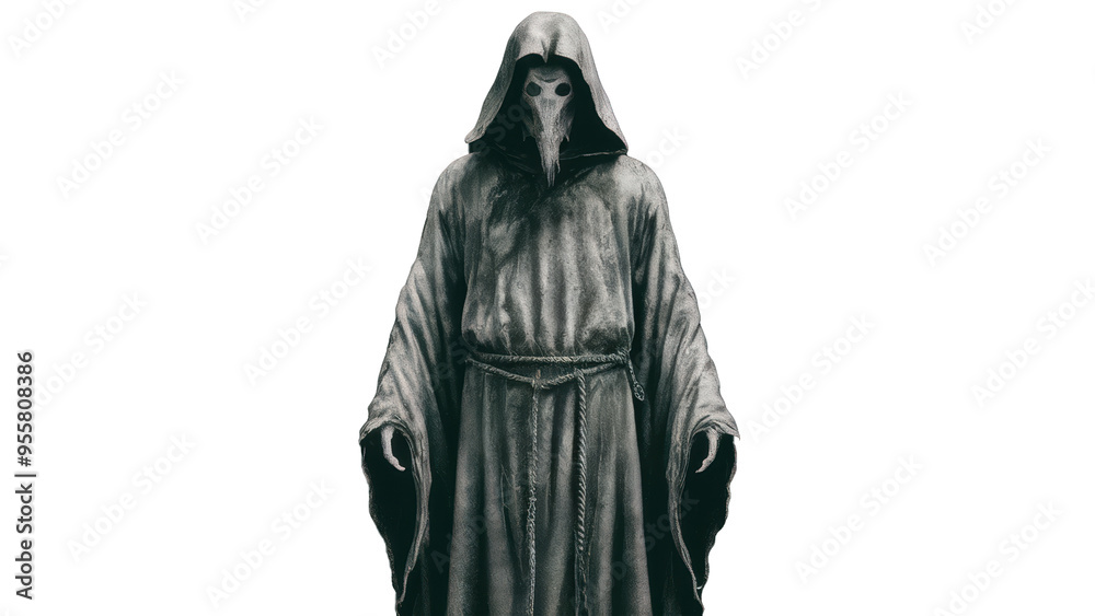 Hooded Grim Reaper with Mask in Dark with Copy-Space Hooded Grim Reaper with Mask in Dark with Copy-Space