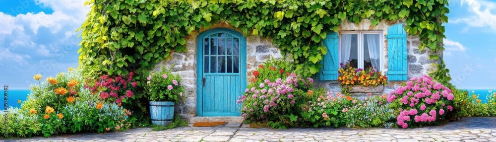A charming garden corner of a countryside house, overgrown with flowers and vines, rustic, oil painting style A charming garden corner of a countryside house, overgrown with flowers and vines, rustic, oil painting style