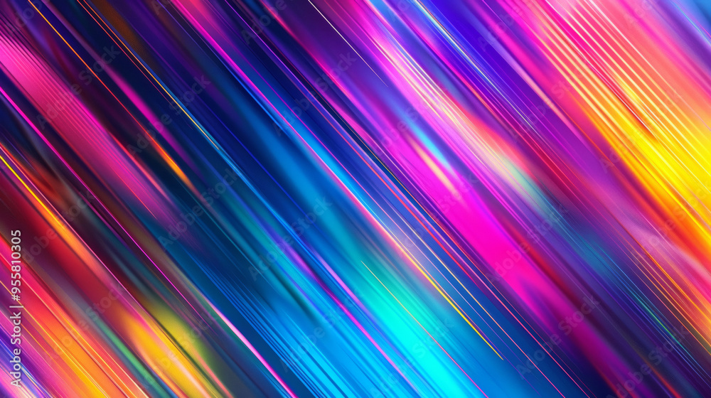 A vibrant and colorful abstract background with diagonal blurred rainbow lines with neon lights of blue, purple, yellow, pink, orange, green, and red colors A vibrant and colorful abstract background with diagonal blurred rainbow lines with neon lights of blue, purple, yellow, pink, orange, green, and red colors