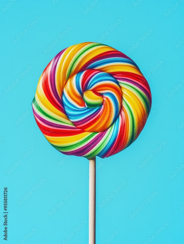 colorful spiral lollipop on blue background bright fun and sweet candy for all ages ideal for advertising marketing or promotional material 4th of july