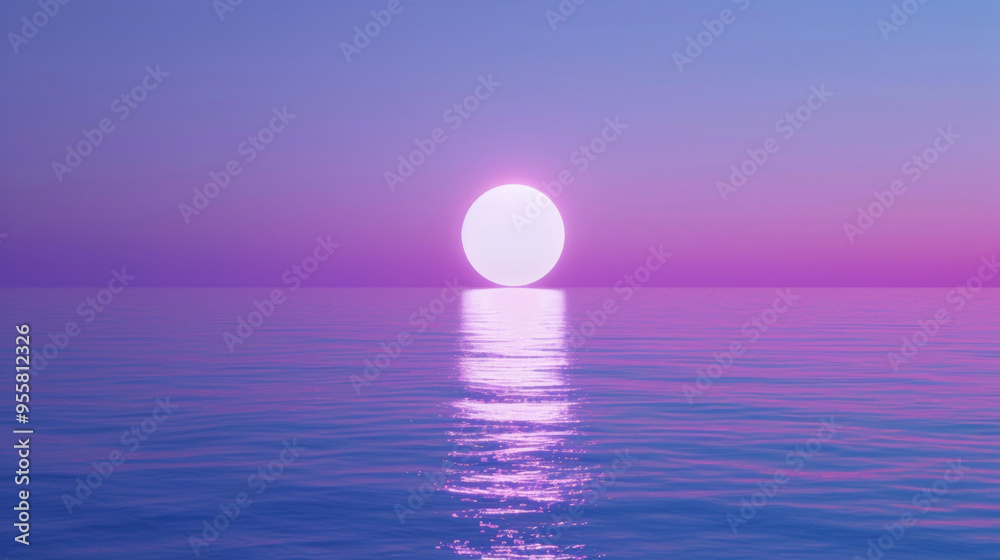 A 3D white moon with a glowing texture surface on beautiful relaxing wave wide ocean gradient night cinematic design purple blue dreamy background A 3D white moon with a glowing texture surface on beautiful relaxing wave wide ocean gradient night cinematic design purple blue dreamy background
