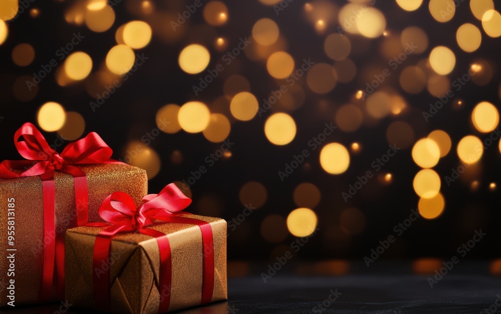 A beautifully wrapped gift box with a red ribbon, surrounded by soft bokeh lights, perfect for festive celebrations. A beautifully wrapped gift box with a red ribbon, surrounded by soft bokeh lights, perfect for festive celebrations.
