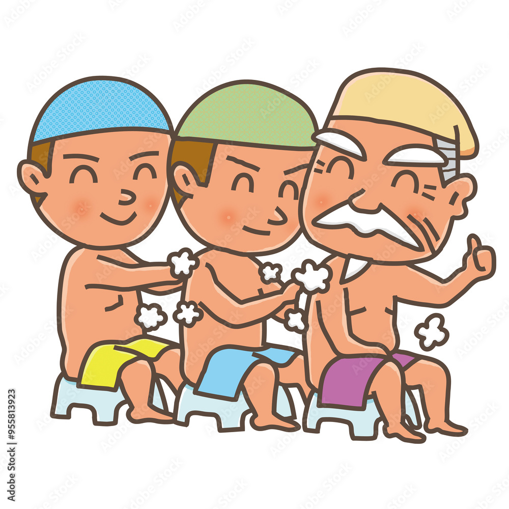 入浴中の水戸黄門一行