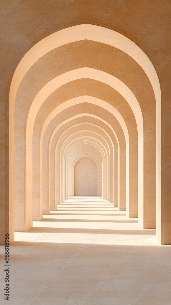 Architectural Corridor of Interlocking Arches in Beige Stone Architectural Corridor of Interlocking Arches in Beige Stone