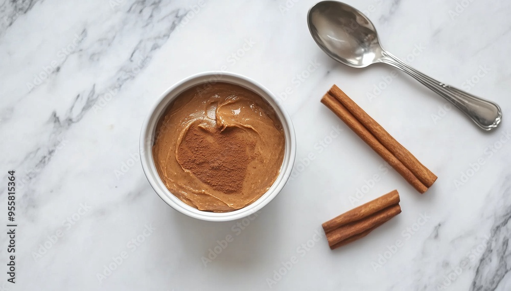 Cinnamon honey butter cream topping on white mug ceramic Cinnamon honey butter cream topping on white mug ceramic