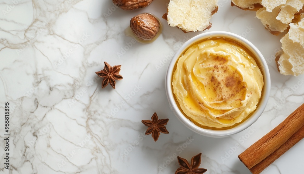 Cinnamon honey butter cream topping on white mug ceramic Cinnamon honey butter cream topping on white mug ceramic
