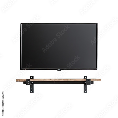 Flat Screen Television Mounted Above Wooden Shelf