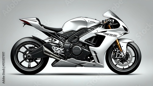 A sleek, silver and black sport motorcycle on a gray background.